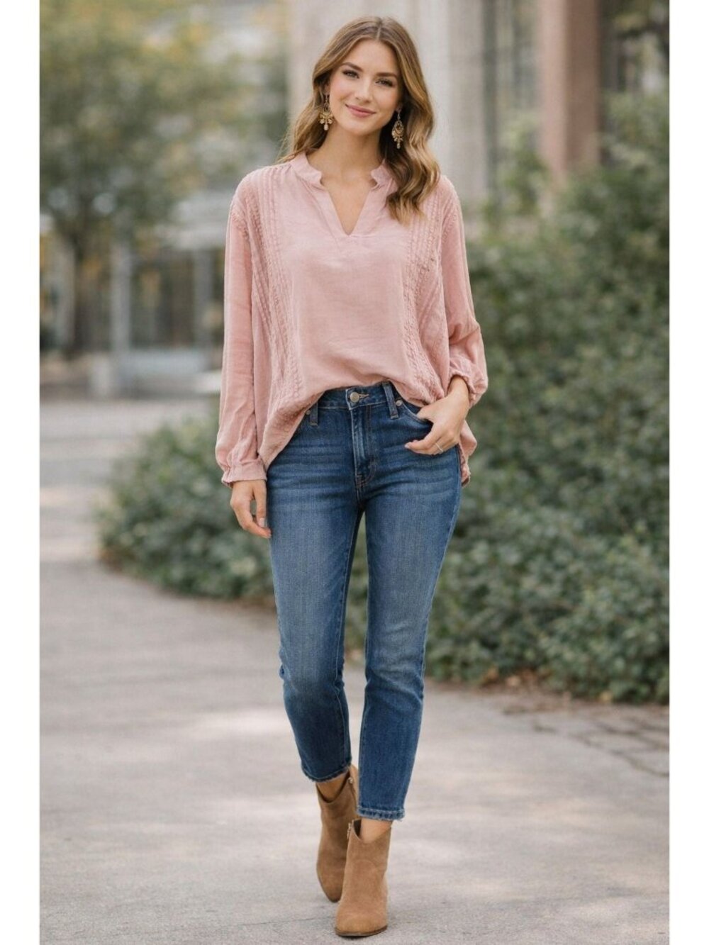 Chaps Pink Lace Trim Blouse XXL Boho Lagenlook Flowy V Neck Cottagecore Top
